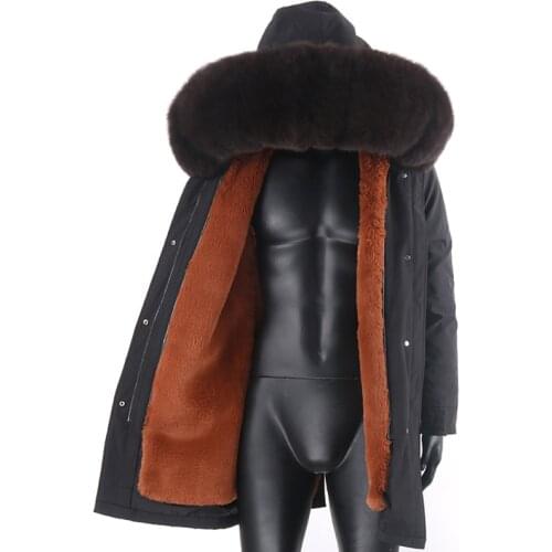 2021 Real Fur Coat Winter Jacket Men Long Parka Waterproof Big Natural Raccoon Fur Collar Hood Thick Warm Faux Rabbit Fur Liner