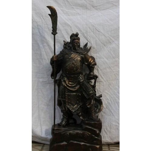 Song voge gem S2468 31" Larger Chinese Bronze Folk Guan Gong Yu Warrior God General sword Statue