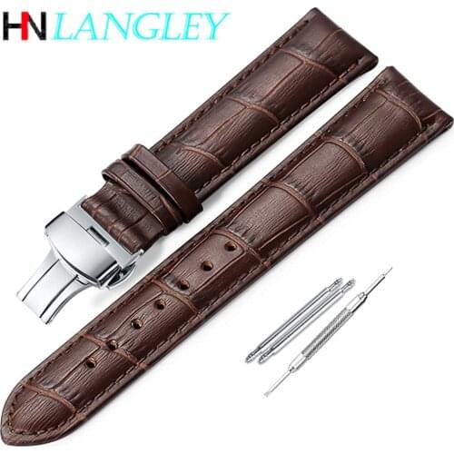 Genuine Leather Watch Band Calfskin Replacement Strap Stainless Steel Buckle Bracelet Wristband Men Women 14/16/18/20/21/22/24mm