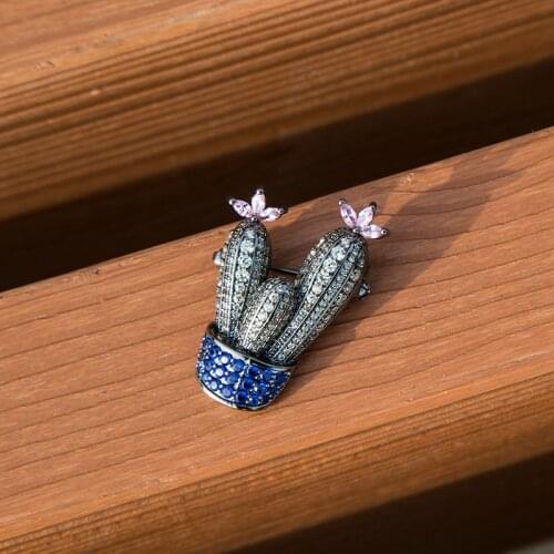 Vanssey Vintage Plant Flower Leaf Cactus Cubic Zirconia Brass Round Brooch Pin Accessories for Women 2020 New