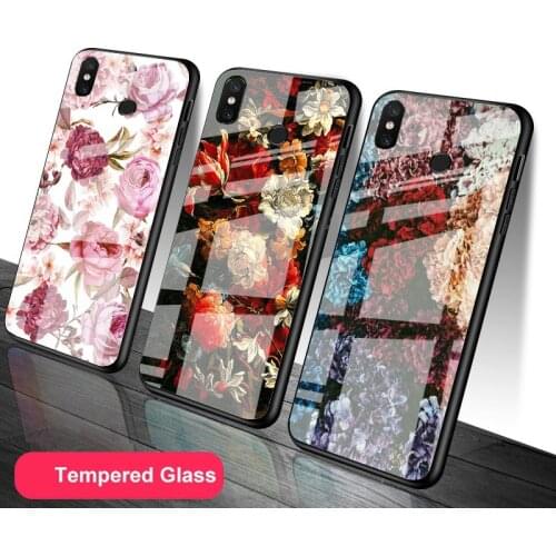 Vintage Floral Tempered Glass Phone Case For Redmi Note 5 6 7 8 9 Pro Note8T Note9S Redmi8 9 Cover Shell