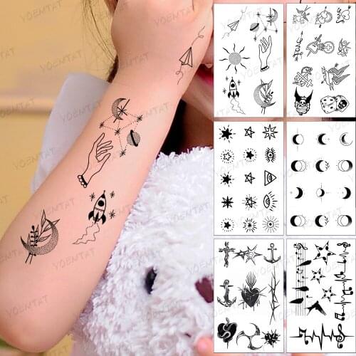 Waterproof Temporary Tattoo Sticker Flower Leaf Black Geometric Linear Tatoo Finger Wrist Woman Man Child Fake Flash Tatto