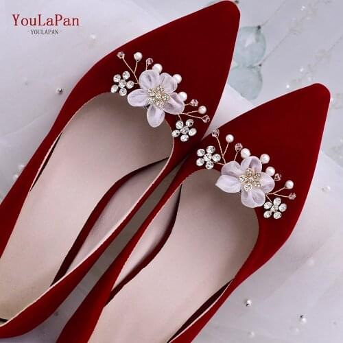 YouLaPan X05 Rhinestones Shoe Buckle White Flower Shoes Clips Pearl Women High Heel Clip Bridal Wedding Shoe Buckle Decoration