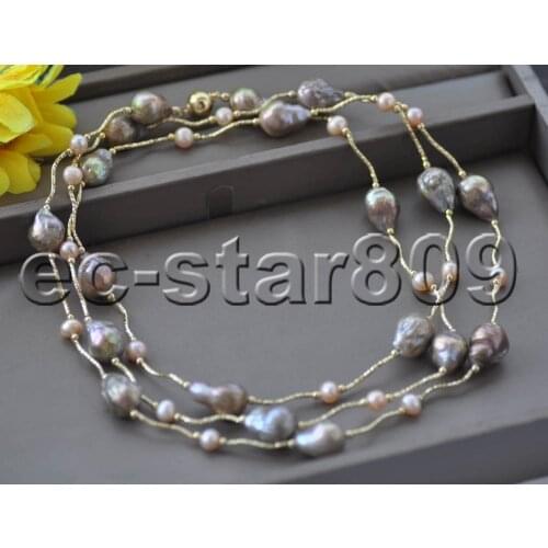 Z11148 18"-53" 18mm Peacock Lavender Drop Edison KESHI Pearl Necklace Choker Women