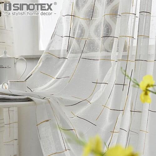 Window Curtain Plaid Decorative Sheer Fabric Tulle Drape Linen Voile Panel for the Living Room Bedroom Home Decoration 1PCS/Lot