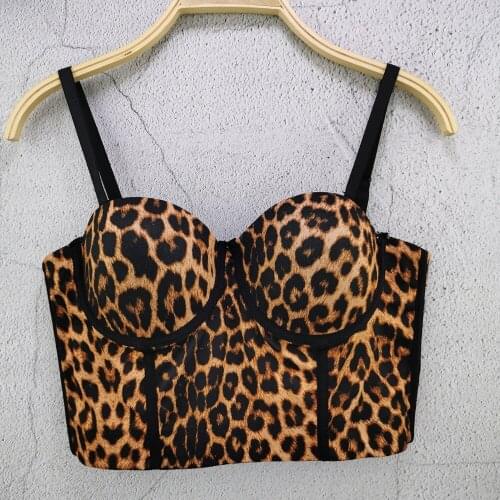 Cupplee Women Sexy Leopard Crop Top Bustier Spaghatti Strap Short Corset Inside Bralette Camisole Summer Wild Clubwear Tube Vest