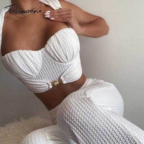 Tobinoone Two Piece Set Women Sleeveless Crop Top And Long Pants Suits Autumn Outfits Clothing Set Woman Sport Sets Tracksuit