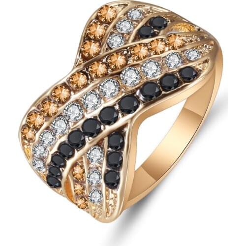 Ladies Ring Black White And Yellow Color Three Rows Zircon Geometric Cross Ring Fashion Banquet Engagement Ring