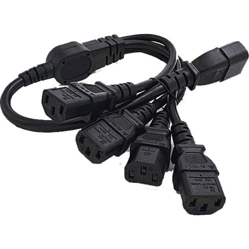 0.6M Extension Power Cable Cord IEC 320 C14 Male Plug to 4XC13 Female Y Type Splitter Power Cord , C14 to 4 x C13, 250V/10A