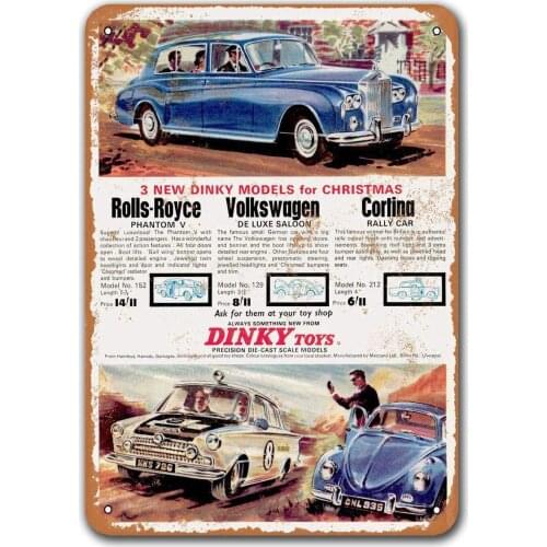 1966 Dinky Toys Die Cast Cars Old Car Tin Sign, Sisoso Vintage Metal Plaques Poster Garage Pub Retro Wall Decor 12x16 inch