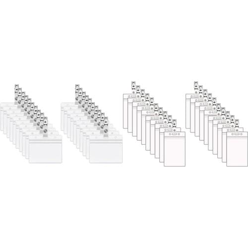 20 Pack Heavy Duty ID Card Name Tag Badge Holder Waterproof Type Resealable Zip Badge with Clips - Horizontal, Vertical