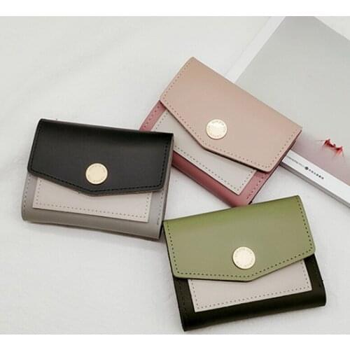 2020 Vintage Short Ladies Coin Purse PU Leather Korean Stitching Buckle Multifunction Card Package Mini Wallet