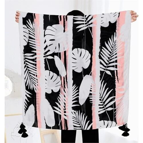 2020 Fashion Autumn Women Viscose Scarf Big Floral Leaf Tassel Beach Hijab Shawls and Wraps Female Foulards Echarpe Muslim Hijab
