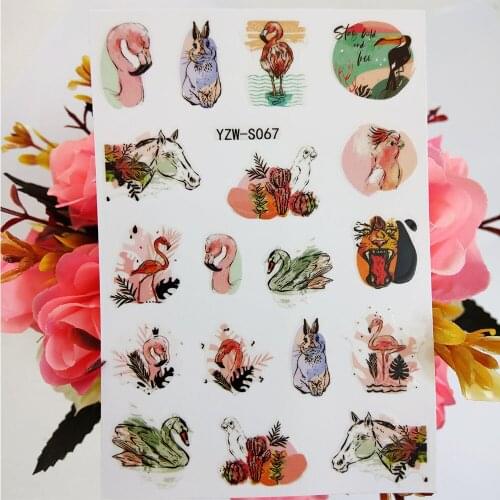 3D Nail Stickers Watercolor Animals Flamingo Birds Rabbit Art Sliders For Nails Decoraciones foil Manicure Designer Accesoires