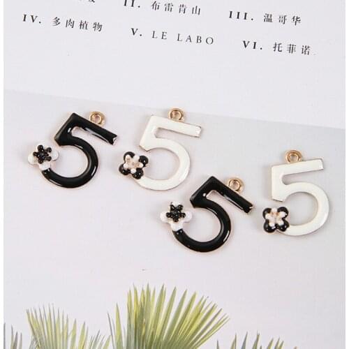5pcs/pack Flower Number Five 5 Enamel Charms Handmade Floating Charms for Jewelry Making Golden Base 21*31mm A503