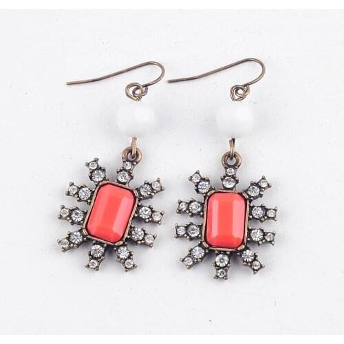 Antique Gold Color Drop Earrings Indian Jewelry Boho Red Resin Dangle Earrings For Women Fashion Jewelry Wholesale