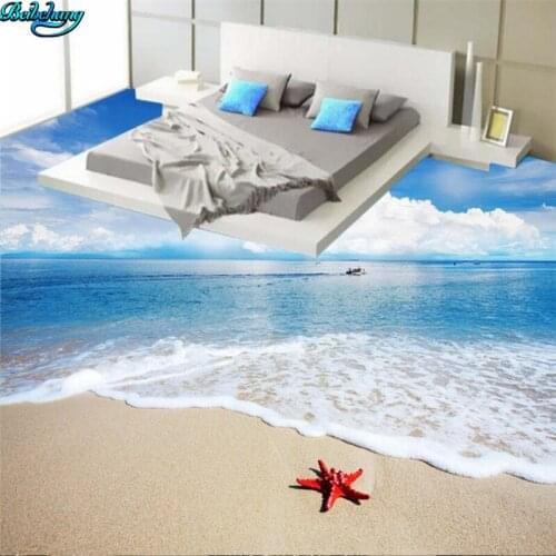 Beibehang Large custom beach sea star sea wave 3D living room bedroom bathroom floor decoration painting