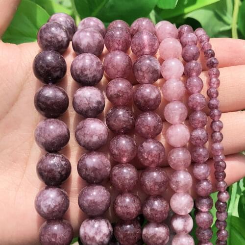 Natural Stone Beads Purple Lepidolite Round Loose Beads For Jewelry Making 4/6/8/10/12mm 15.5inches DIY Bracelet