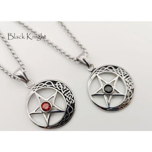 Black Knight Natural red stone star moon pendant necklace vintage color 316L stainless steel star&moon necklace jewelry BLKN0733