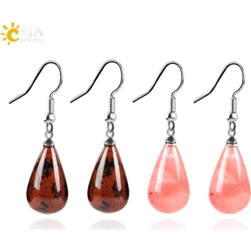 CSJA 16 Colors Classic Tear Water Drop Natural Stone Beads Crystal Pendant Dangler Dangle Earring Women Jewelry Decoration E108