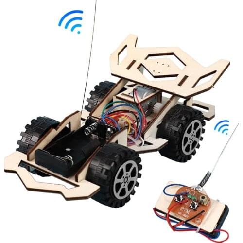 Kid Wooden DIY Assembly 4-CH Electric RC Racing Car Model Physical Science Experiments Technology Educational Toys For Children