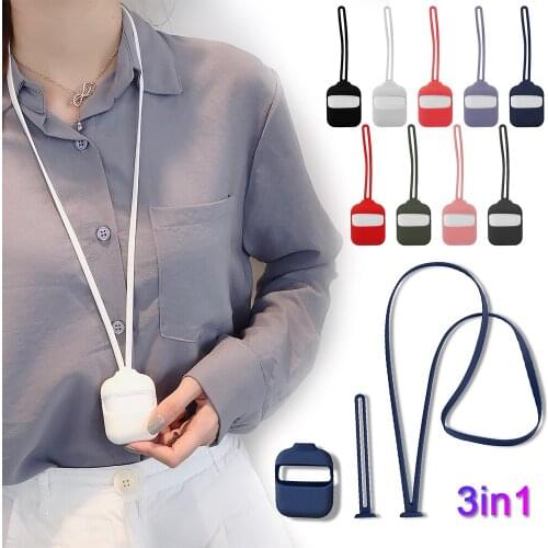 DHL For 3 in 1 Apple Airpods Shockproof Anti Lost Silicone Case Cover With Neck Lanyard Bluetooth Earphones Protective Skin