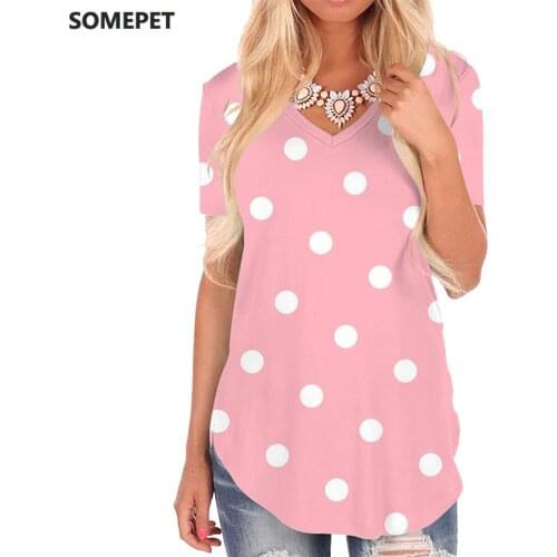 SOMEPET Colorful T Shirt Women Dots T-shirts 3d Lovely Tshirts Printed Pink V-neck Tshirt Womens Clothing Punk Rock Casual Tops