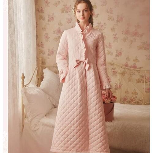Winter Robe Sleepwear Ladies Cotton Long Robe Women Vintage Sleepwear Women Sleep Homewear Ware Nightgown Robes High quality