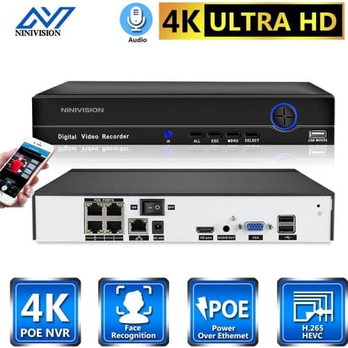 NINIVISION H.265 HEVC 4CH POE NVR Security IP Camera video Surveillance CCTV System P2P ONVIF 5MP 8MP Network Video Recorder