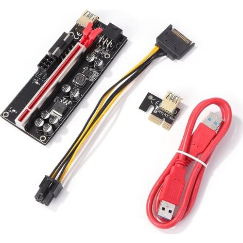 VER009S PCI-E Riser Card 009 PCIE 1X to 16X Adapter 3LED Indicator USB 3.0 Cable 4Pin 6Pin Power for GPU Miner Bitcoin Mining