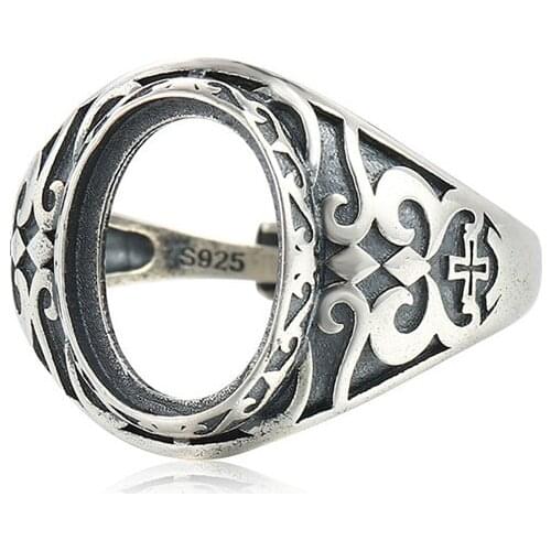 Ring Setting for 10x14mm Oval Cabochons Antique Style Ring Blank Thai Sterling Silver Adjustable Ring Base SR0240