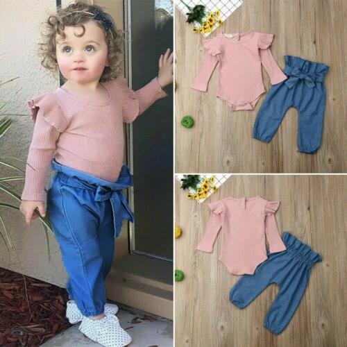 Toddler Baby Girl Outfit Clothes Fly-sleeve T-shirt Tops Romper Pants 2pcs Set