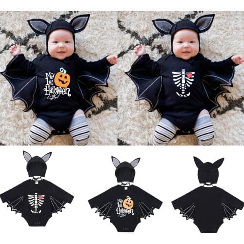 Halloween Cosplay Costume Toddler Romper Newborn Baby Boys Girls Romper Hat Skull Printing Rompers Autumn