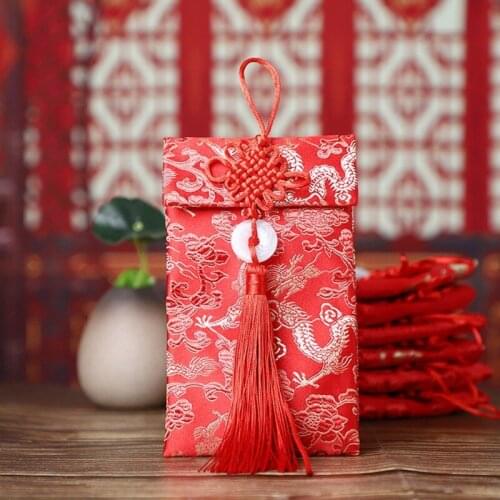 Chinese Style Red Envelope Lucky Money Bag Vertical Type Cloth Art High-grade Brocade New Year Wedding Tassel Knot Bag