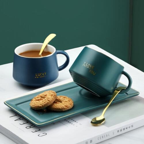 Creative Coffee Cup and Saucer Set Ceramic Breakfast Milk Cup Afternoon Tea Cup European Simple Style Water Cafe Cup with Handle