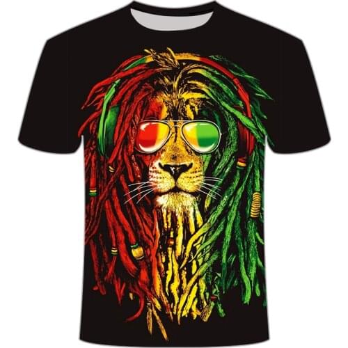 2020 New mens 3D print lion T-shirt rainbow color lion head T-shirt glasses lion T shirt summer fashion casual top Asian size