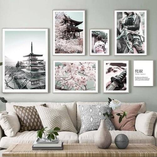 Nagoya Samurai Sakura Japanese Landscape Wall Art Canvas Painting Nordic Posters And Prints Wall Pictures For Living Room Decor