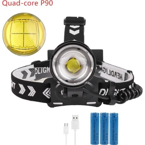BORUiT XHP90.2 Led Powerful Headlamp USB Rechargeable Headlight Head lamp Torch Waterproof Zoom Fishing Light by 18650 Battery