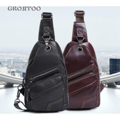 GROJITOO New style chest bag outdoor leisure leather mens bag large capacity mens messenger bag fashion mens chest bag
