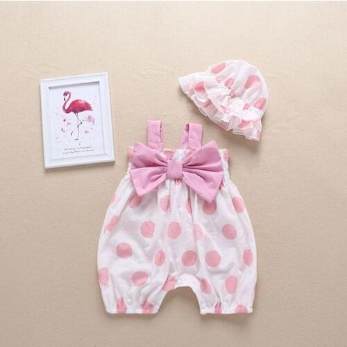 2019 NEW Baby Girls Clothes Summer Sunsuit Bow Dot Print Princess Rompers+Sun Hat Brief Set Infant Outfit Girls Jumpsuit Clothes