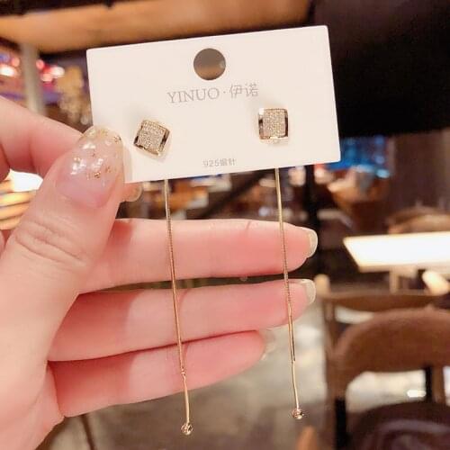 2021 New Long Crystal Tassel Gold Color Dangle Earrings for Women Wedding Drop Earing Fashion Jewelry Gifts