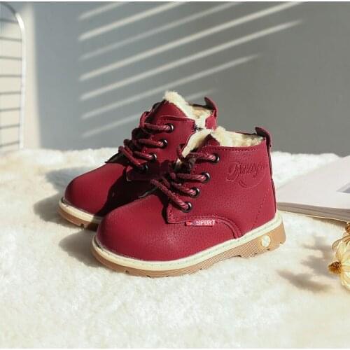 2017 autumn and winter childrens plush warm snow boots casual boys non-slip Martin boots fashion girls thicker leather shoes