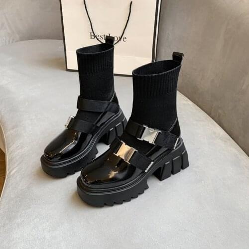 Autumn/Winter Woman Shoes Sexy Elastic Flock Slim Fit Knee-high Boots Women Med Heel Ladies High Heel Casual Martin Boots