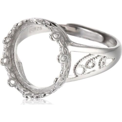 Ring Base for 12x14.5mm Oval Cabochons Ring Setting White Gold Plated 925 Silver Adjustable Ring Blank SR0059