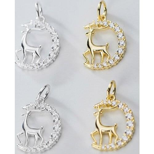 925 Sterling Silver Beautiful Shining Zircon Deer Charms Handmade Ornaments Silver Animal Pendants DIY Jewelry Findings Supplier