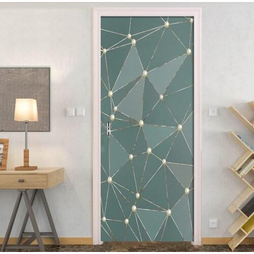 DIY Self-adhesive Door Stickers 3D Gold Lines Abstract Geometric Greene Living Room Bedroom Door Decor PVC Waterproof Wallpaper