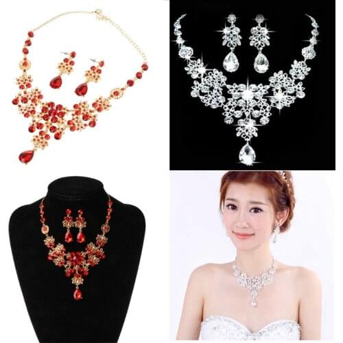 Alloy Rhinestone Earrings Pendant Necklace Bridal Set