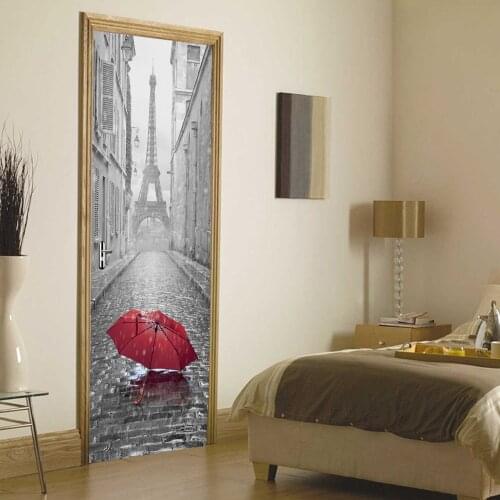 Door Stickers Home Decor Sticker 3d Rainy Umbrella Theme 77x200cm Mural Decal Bedroom Decoration Wall Sticker