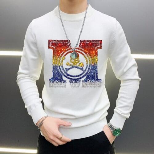 Mens Sweater Top Quality Rhinestone Letter Pullover Stylish Thickening Winter And Autumn Brand Skull