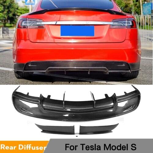 Carbon Fiber Rear Bumper Exhaust Diffuser Lip Spoiler for Tesla Model S Base Sedan 4-Door 2012 - 2015 Car Accessories